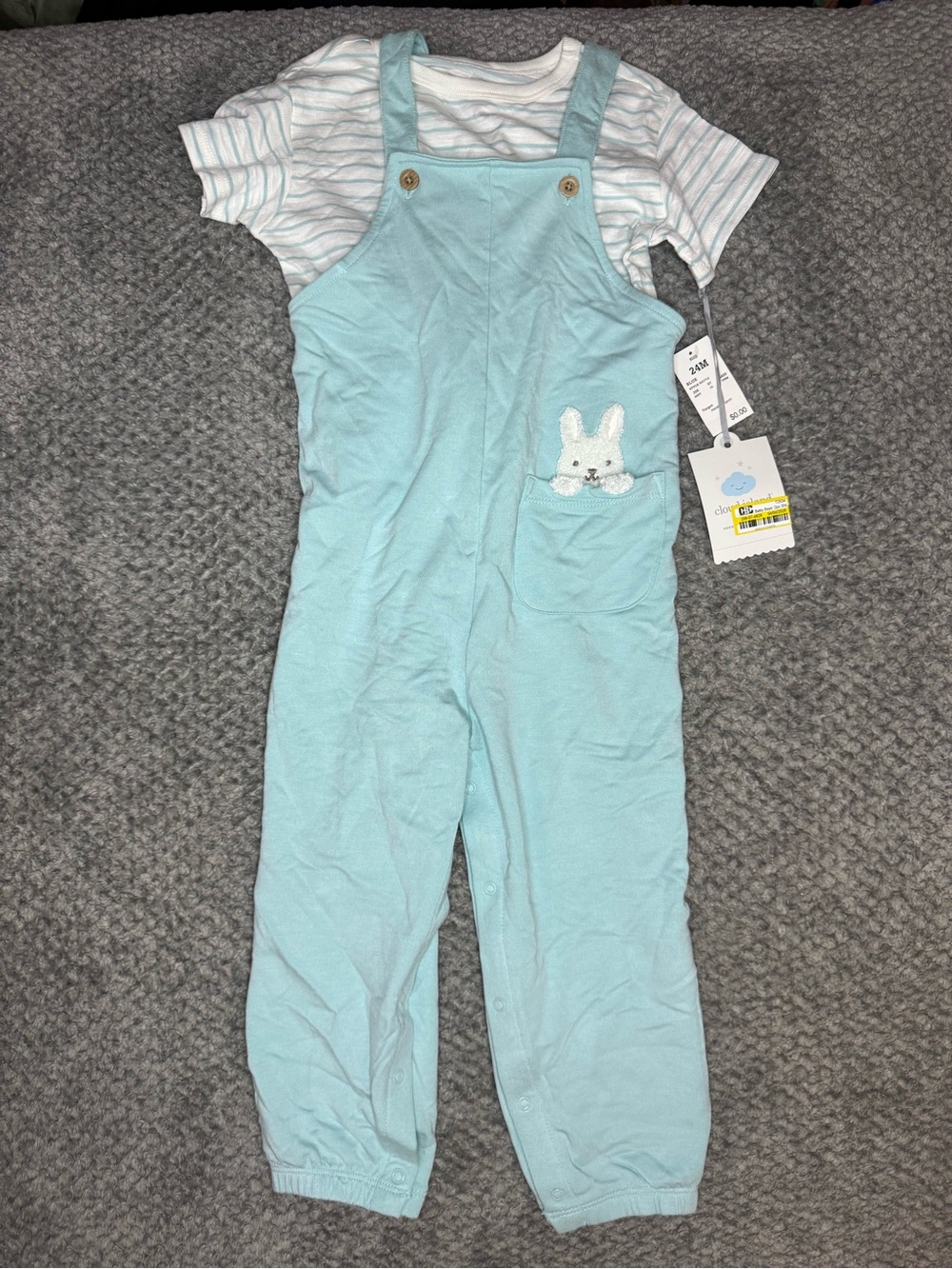 Cloud Island Baby Boys 2pc Easter Bunny Overalls and Top - Blue Size 24M NWT